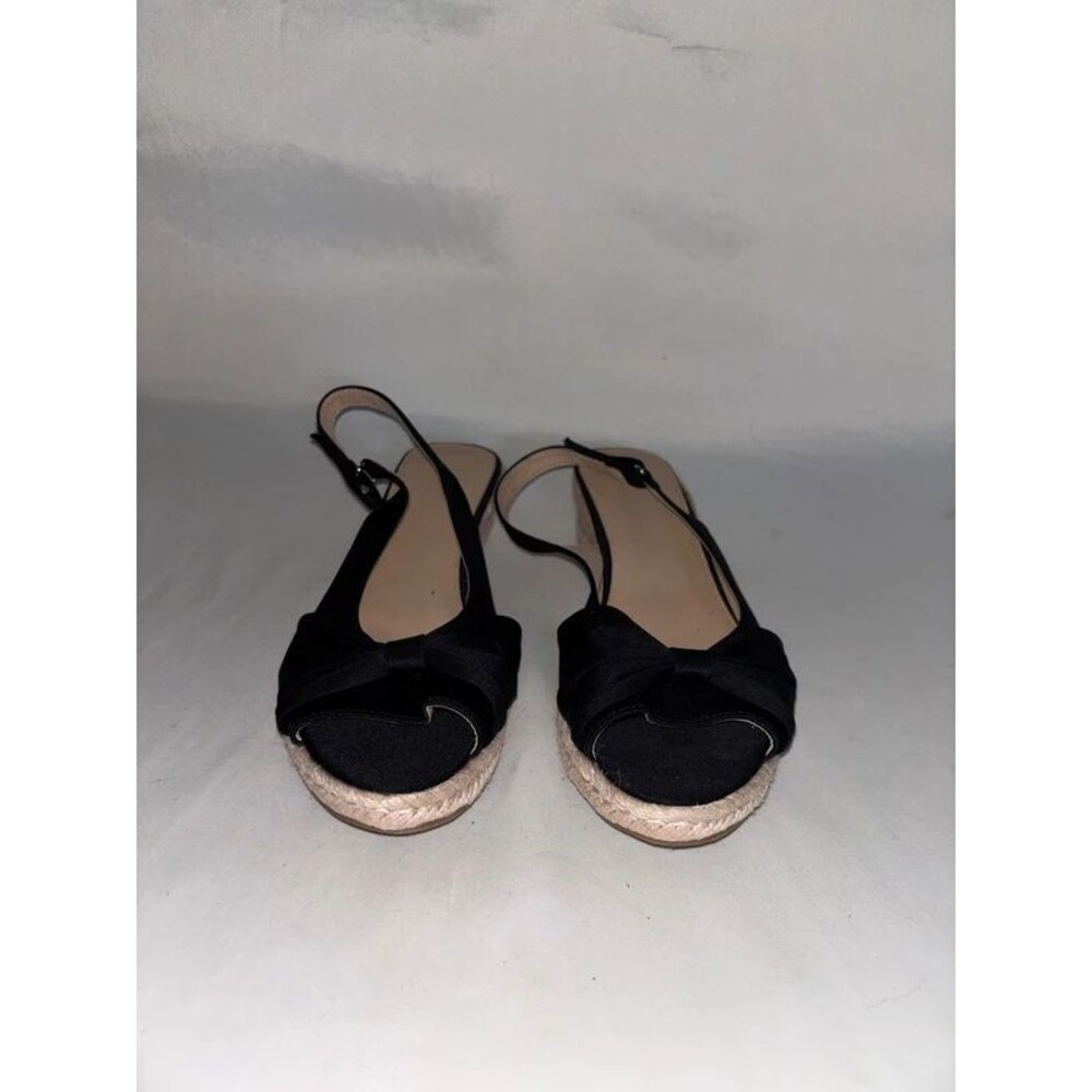 Black Espadrille Wedge Sandals Bow Front Ankle Strap Open Toe | Women’s Summer